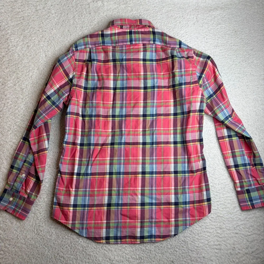 Polo Ralph Lauren Luxury Flannel Shirt Mens Large Pink Plaid Long Sleeve Button
